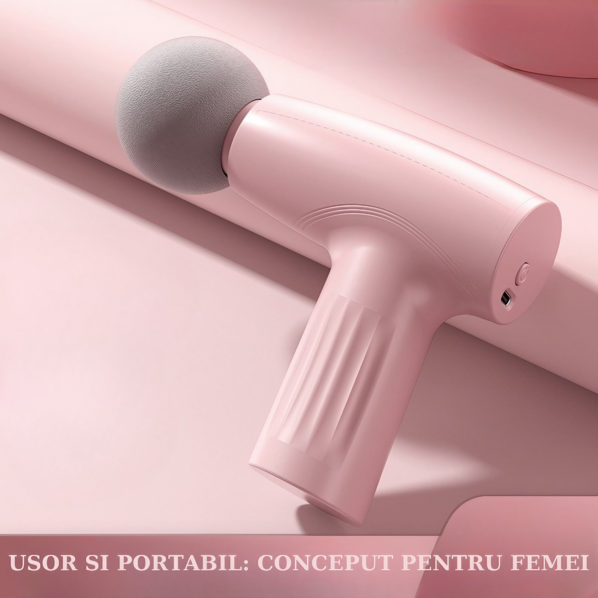 Mini Aparat de Masaj, Flippy, Tip Pistol, Incarcare USB Tip C, Portabil, Pentru Relaxare Musculara, Autonomie 120 Min, 3 Trepte de Viteza, Roz-4