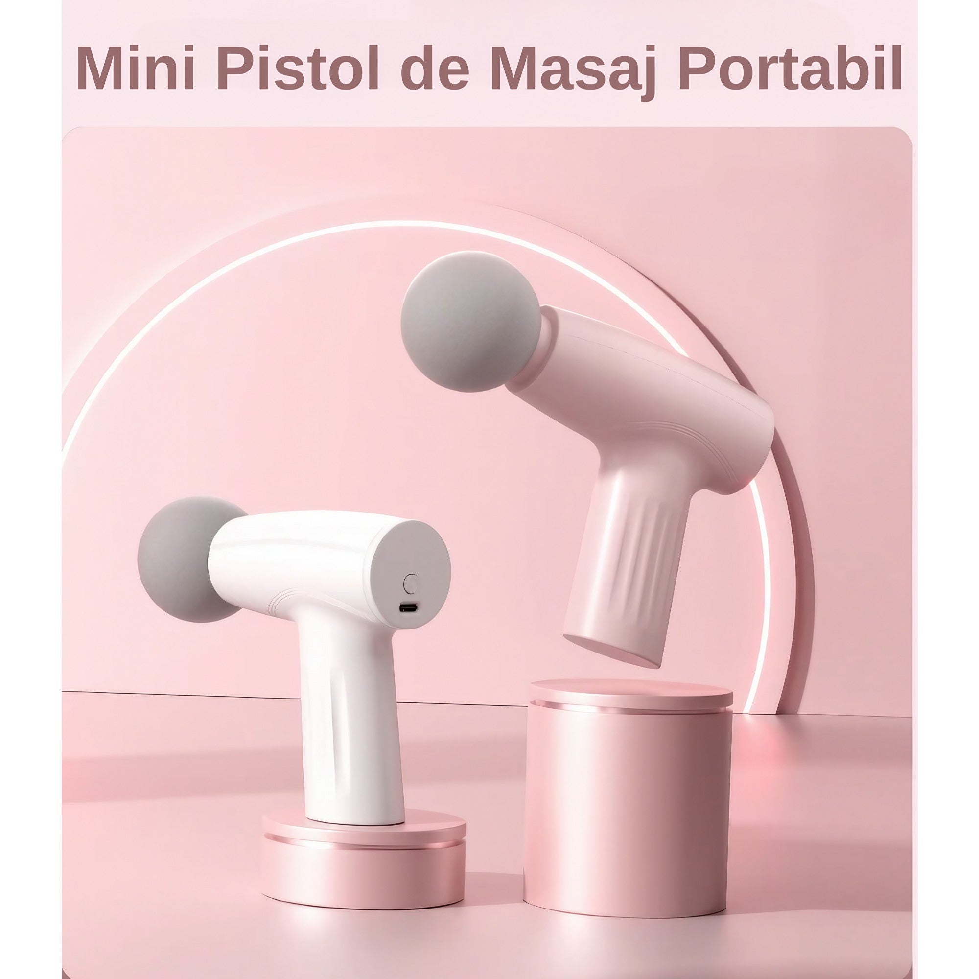 Mini Aparat de Masaj, Flippy, Tip Pistol, Incarcare USB Tip C, Portabil, Pentru Relaxare Musculara, Autonomie 120 Min, 3 Trepte de Viteza, Roz-10