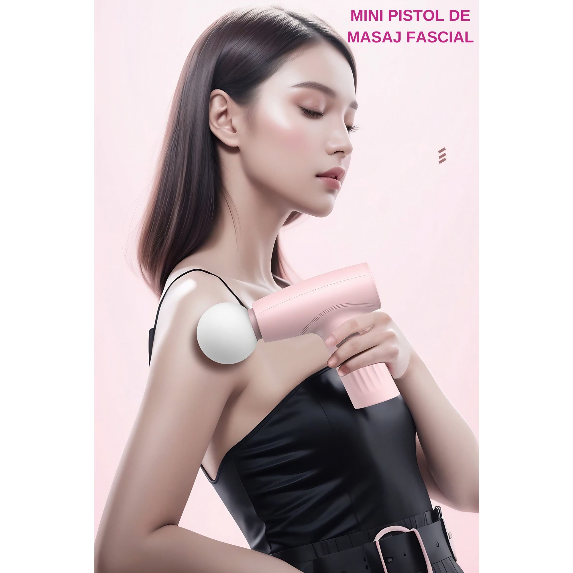 Mini Aparat de Masaj, Flippy, Tip Pistol, Incarcare USB Tip C, Portabil, Pentru Relaxare Musculara, Autonomie 120 Min, 3 Trepte de Viteza, Roz-12