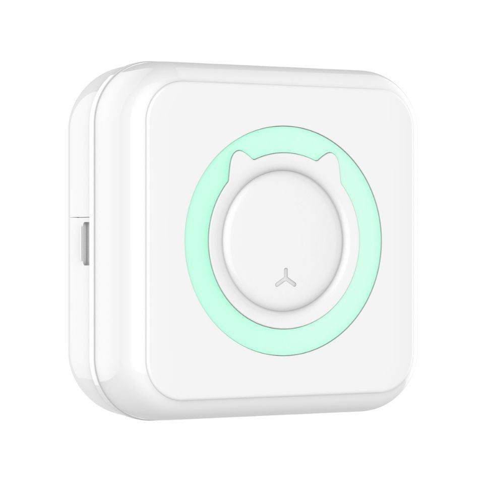 Mini Imprimanta Foto Portabila, Flippy, 5 Role de Hartie Termica, 5 Role Autocolante, 3 Role Colorate, Pixuri, Incarcare USB, Model Pisica, Alb Verde-4