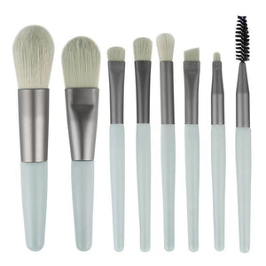 Mini set portabil 8 pensule de machiaj cu husa verde menta, Flippy-0