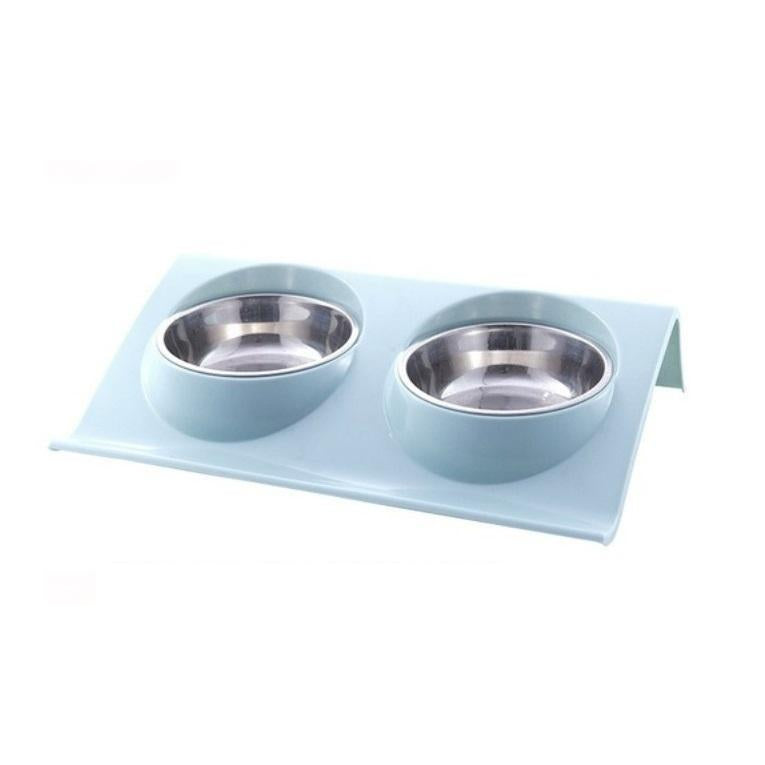 Set 2 buc. castron metalic cu suport pentru hranire animale de companie-1