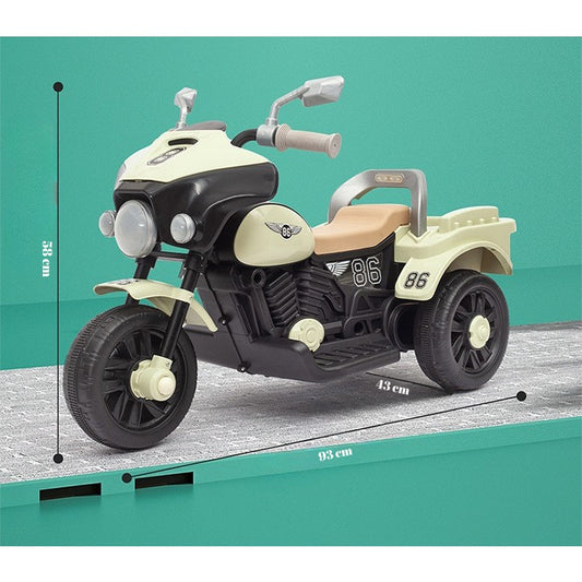 Motocicleta Electrica Flippy, cu Acumulator, cu Sistem Anti-Rasturnare, Sistem de Lumini si Muzica, Cutie de Depozitare, 1-8 Ani, 93 x 43 x 58 cm, Alb - Bej-1