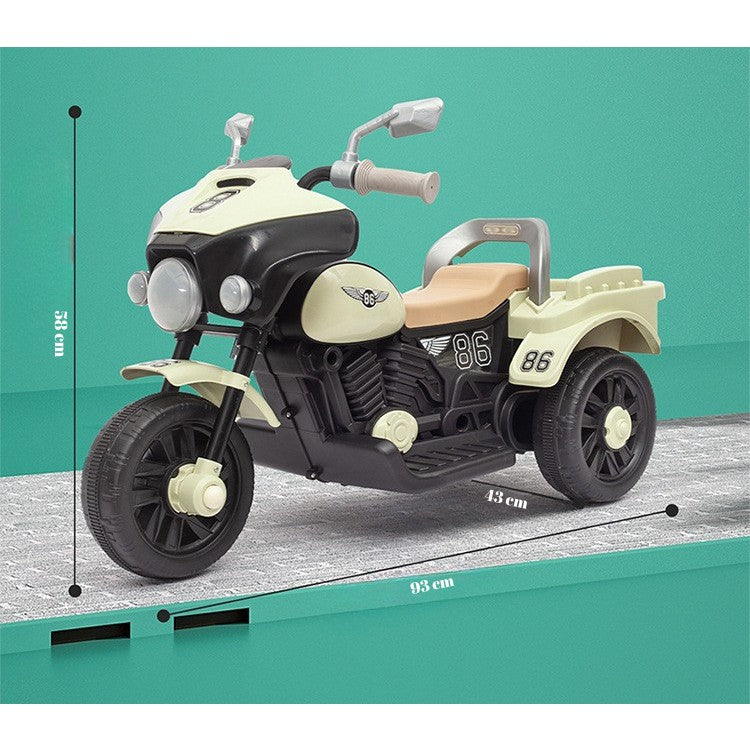Motocicleta Electrica Flippy, cu Acumulator, cu Sistem Anti-Rasturnare, Sistem de Lumini si Muzica, Cutie de Depozitare, 1-8 Ani, 93 x 43 x 58 cm, Alb - Bej-1