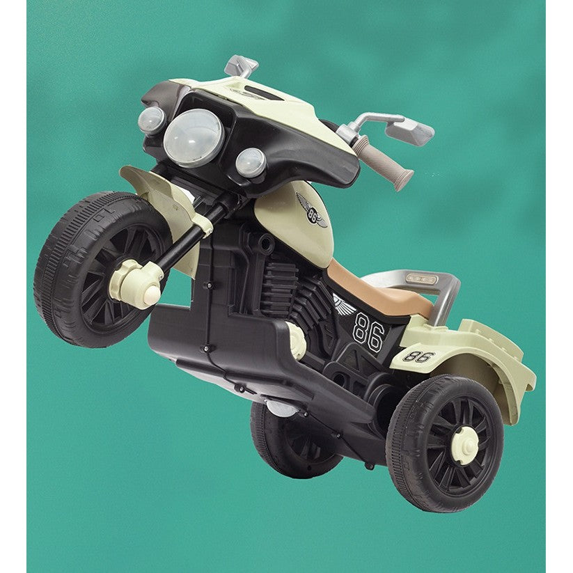 Motocicleta Electrica Flippy, cu Acumulator, cu Sistem Anti-Rasturnare, Sistem de Lumini si Muzica, Cutie de Depozitare, 1-8 Ani, 93 x 43 x 58 cm, Alb - Bej-4