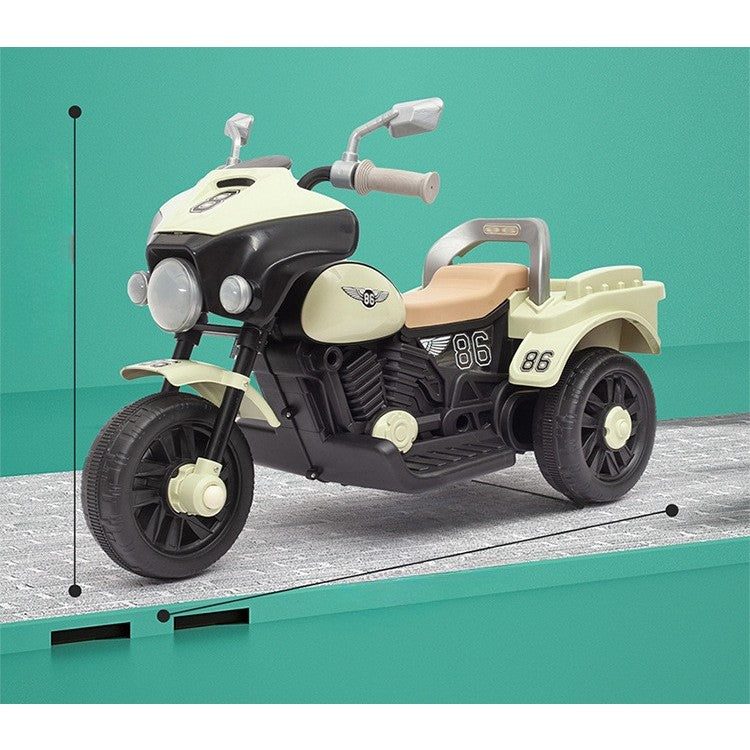 Motocicleta Electrica Flippy, cu Acumulator, cu Sistem Anti-Rasturnare, Sistem de Lumini si Muzica, Cutie de Depozitare, 1-8 Ani, 93 x 43 x 58 cm, Alb - Bej-5