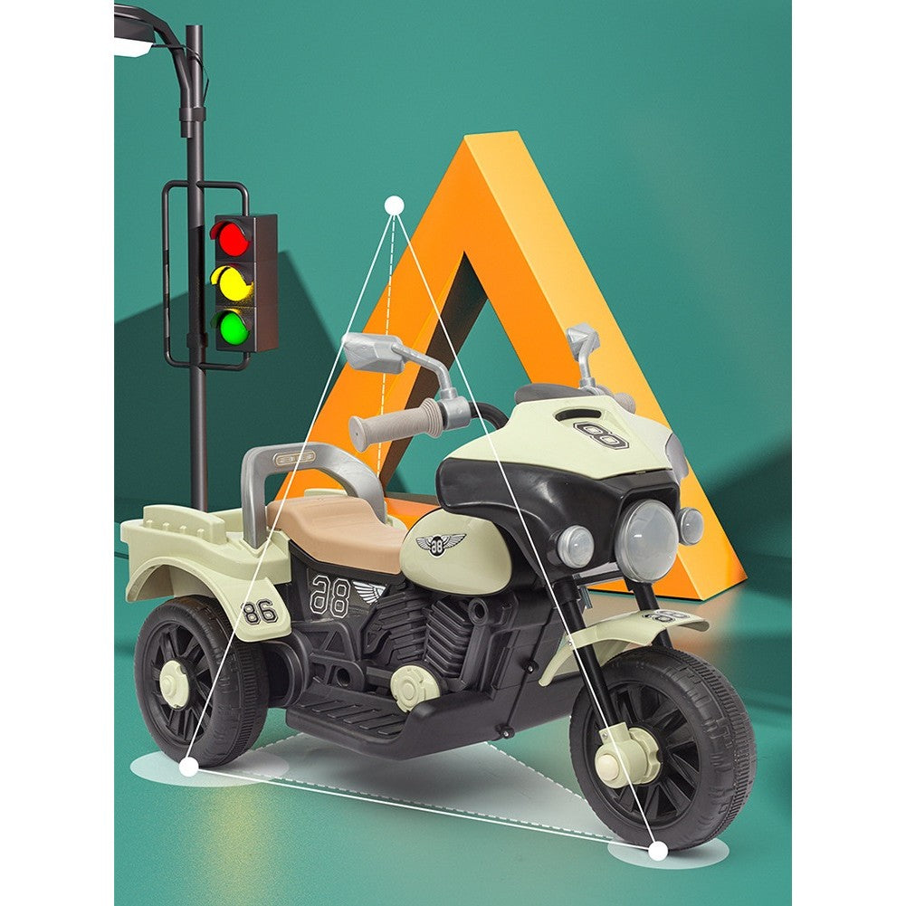 Motocicleta Electrica Flippy, cu Acumulator, cu Sistem Anti-Rasturnare, Sistem de Lumini si Muzica, Cutie de Depozitare, 1-8 Ani, 93 x 43 x 58 cm, Alb - Bej-8