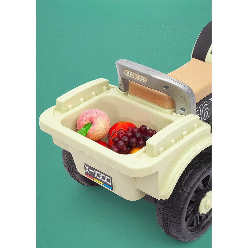 Motocicleta Electrica Flippy, cu Acumulator, cu Sistem Anti-Rasturnare, Sistem de Lumini si Muzica, Cutie de Depozitare, 1-8 Ani, 93 x 43 x 58 cm, Alb - Bej-9