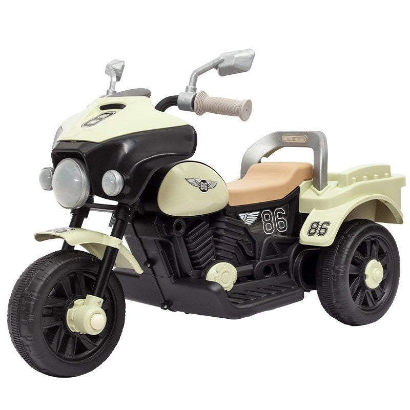 Motocicleta Electrica Flippy, cu Acumulator, cu Sistem Anti-Rasturnare, Sistem de Lumini si Muzica, Cutie de Depozitare, 1-8 Ani, 93 x 43 x 58 cm, Alb - Bej-11