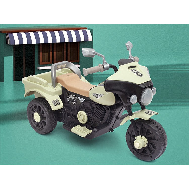 Motocicleta Electrica Flippy, cu Acumulator, cu Sistem Anti-Rasturnare, Sistem de Lumini si Muzica, Cutie de Depozitare, 1-8 Ani, 93 x 43 x 58 cm, Alb - Bej-12