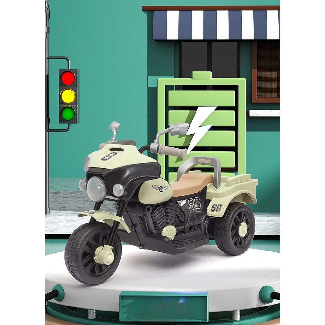 Motocicleta Electrica Flippy, cu Acumulator, cu Sistem Anti-Rasturnare, Sistem de Lumini si Muzica, Cutie de Depozitare, 1-8 Ani, 93 x 43 x 58 cm, Alb - Bej-13