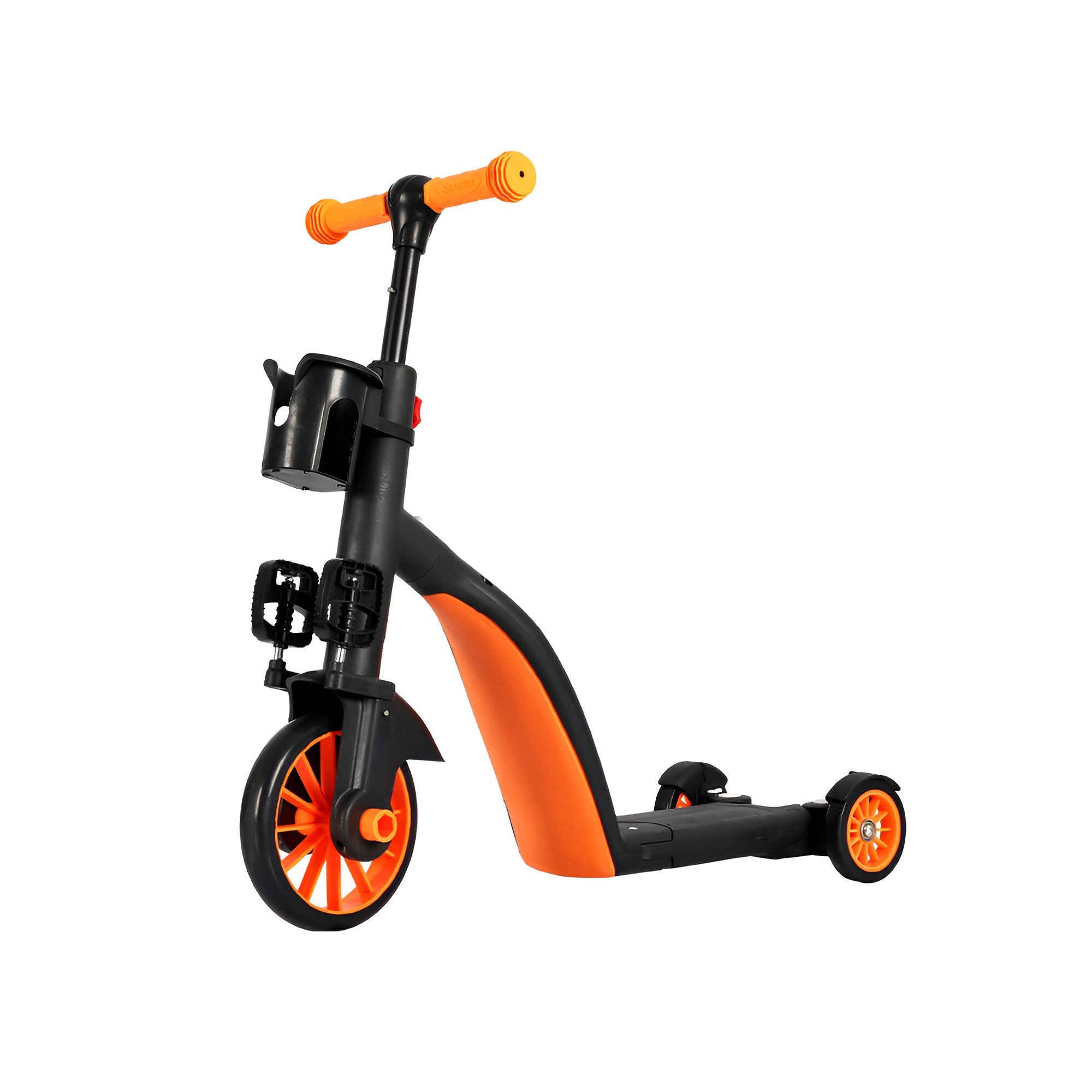 Bicicleta 8 in 1, Flippy, Transformabila, Multifunctionala, Reglare Inaltime, cu Maner de Impingere Detasabil, Tricicleta, Trotineta, 3 Roti, Pedale, Cosulet, 3-6 Ani, Portocaliu-1