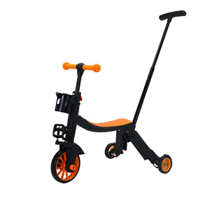 Bicicleta 8 in 1, Flippy, Transformabila, Multifunctionala, Reglare Inaltime, cu Maner de Impingere Detasabil, Tricicleta, Trotineta, 3 Roti, Pedale, Cosulet, 3-6 Ani, Portocaliu-0