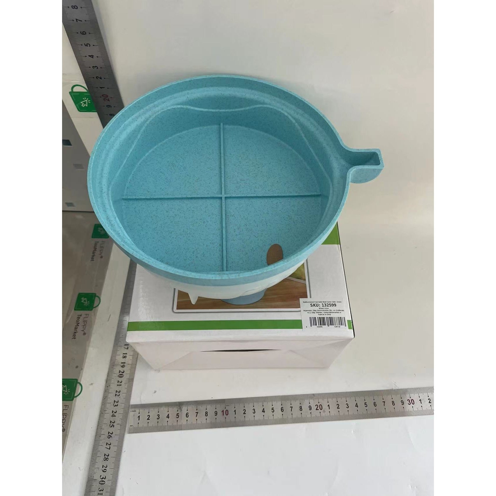 Bol Feliator pentru Salata, Flippy, Castron Multifunctional pentru Legume si Fructe, pentru Spalat si Taiat Legumele, cu Scurgere si Tocator, Ergonomic, Protectie pentru Maini, 21x18.5x11.5 cm, Albastru-1