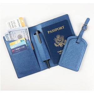 Portofel pentru Pasaport si Carduri, Flippy, 23x16 cm, 70g, din Piele PU, Suport Pix, Accesoriu Suport Eticheta, Unisex, Multifunctional, Albastru-0