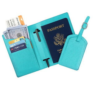 Portofel pentru Pasaport si Carduri, Flippy, 23x16 cm, 70g, din Piele PU, Suport Pix, Accesoriu Suport Eticheta, Unisex, Multifunctional, Bleu-0