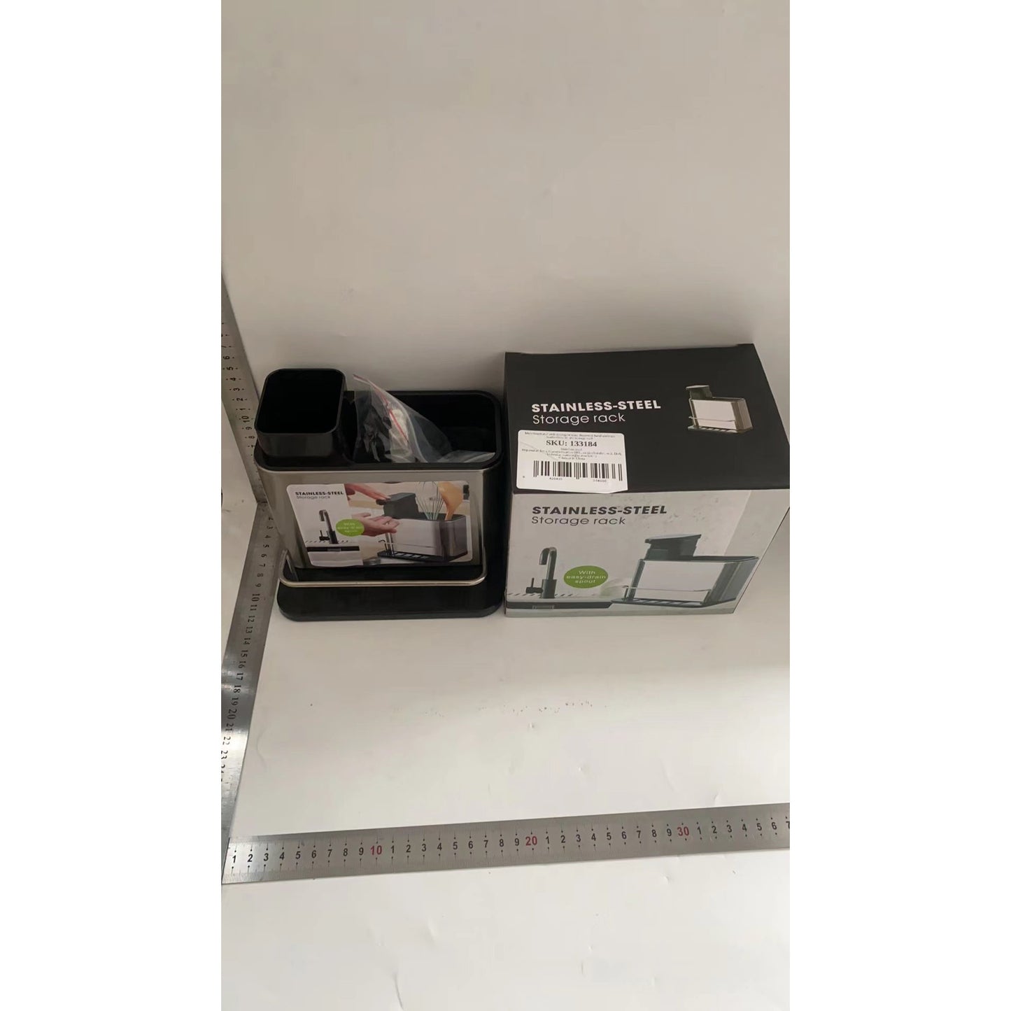 Dispenser Multifunctional, Flippy, pentru Detergent, Sapun, Dezinfectant, cu Suport pentru Ustensile, Negru-1