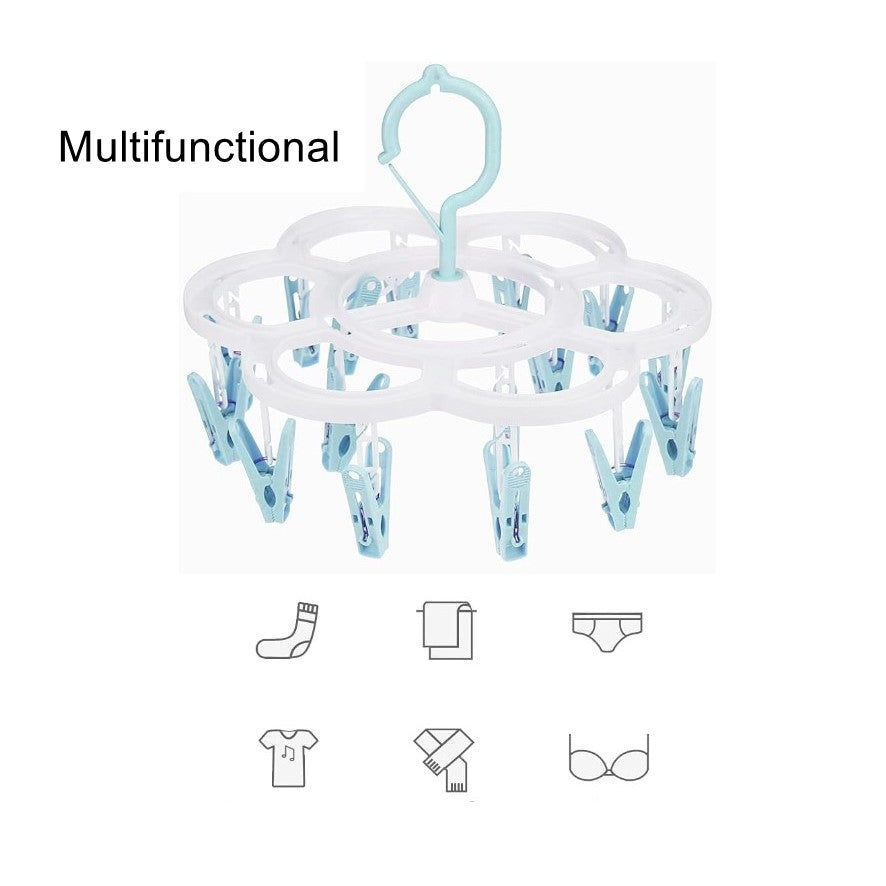 Uscator de Rufe Suspendat Flippy, cu 16 Carlige, Rotire 360 Grade, Mateiral Plastic, Usor de Depozitat, Multifunctional, 26 x 21 cm, Albastru-2