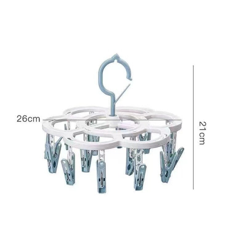 Uscator de Rufe Suspendat Flippy, cu 16 Carlige, Rotire 360 Grade, Mateiral Plastic, Usor de Depozitat, Multifunctional, 26 x 21 cm, Albastru-4