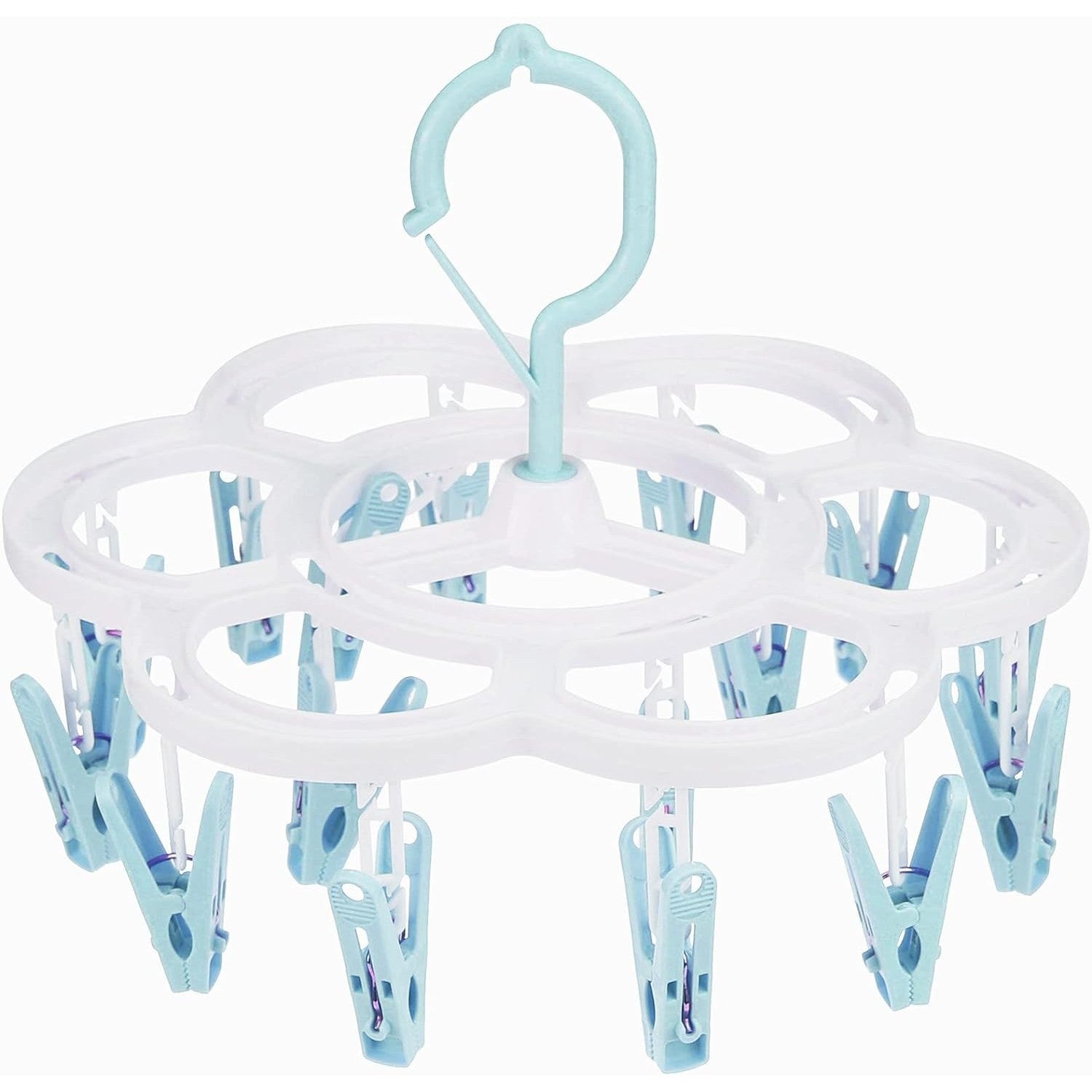 Uscator de Rufe Suspendat Flippy, cu 16 Carlige, Rotire 360 Grade, Mateiral Plastic, Usor de Depozitat, Multifunctional, 26 x 21 cm, Albastru-0