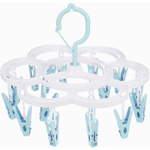 Uscator de Rufe Suspendat Flippy, cu 16 Carlige, Rotire 360 Grade, Mateiral Plastic, Usor de Depozitat, Multifunctional, 26 x 21 cm, Albastru-0