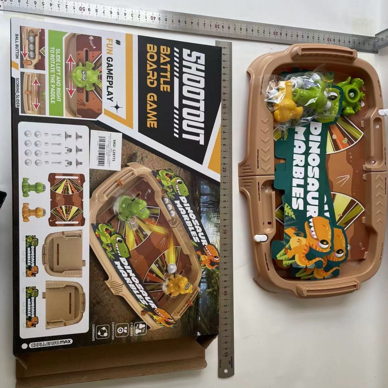 Joc de Masa Interactiv Dino Marbles pentru Copii, Flippy, 4 Mingi, Tabela Scor, 40.7x27x14 cm, Maro-1