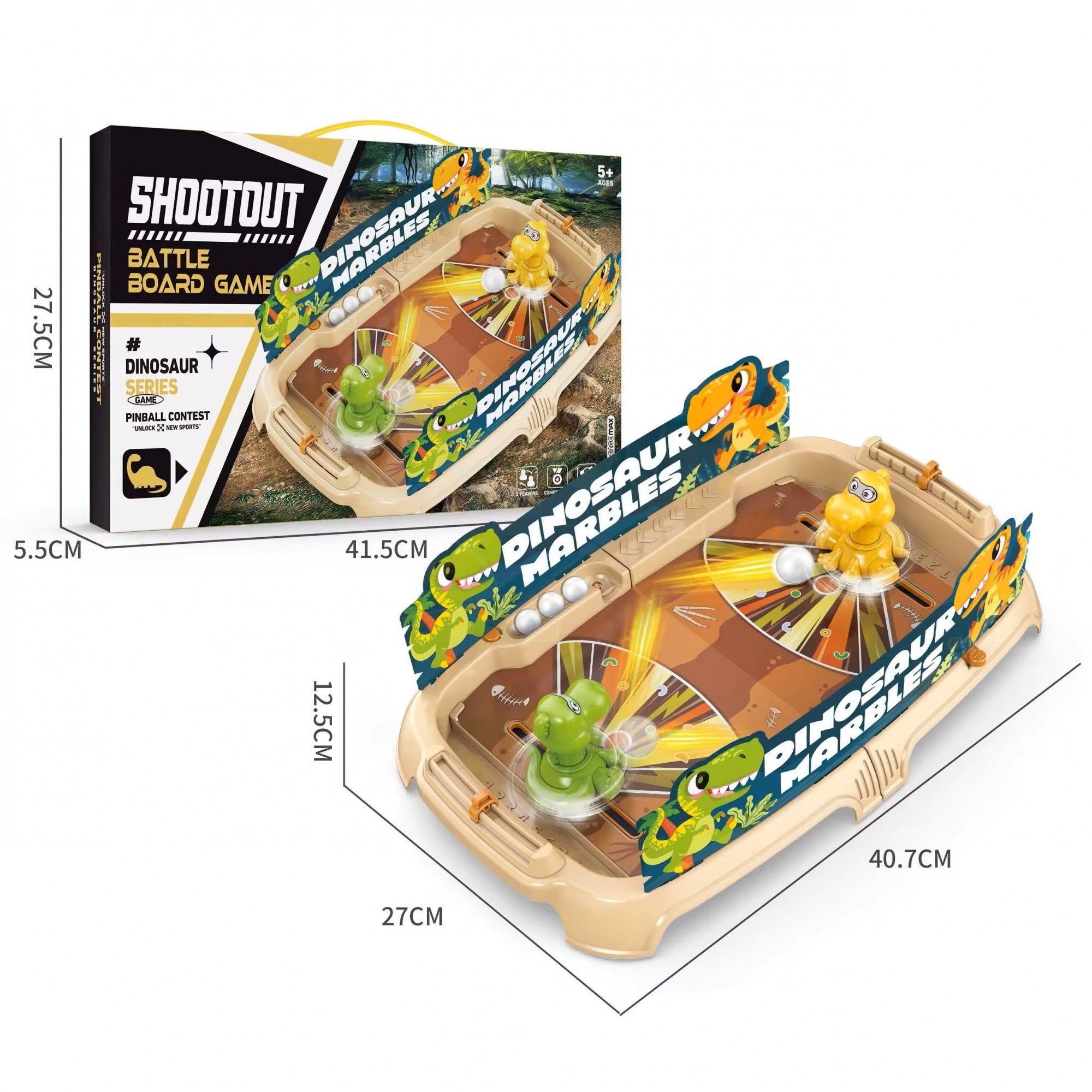 Joc de Masa Interactiv Dino Marbles pentru Copii, Flippy, 4 Mingi, Tabela Scor, 40.7x27x14 cm, Maro-4