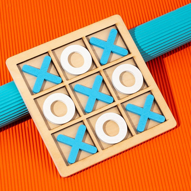 Jucarie Montessori Tic Tac Toe, Flippy, Educativa, Interactiva, din lemn, X si O, 9 Piese, 14.3x14.3 cm, Albastru Alb-2