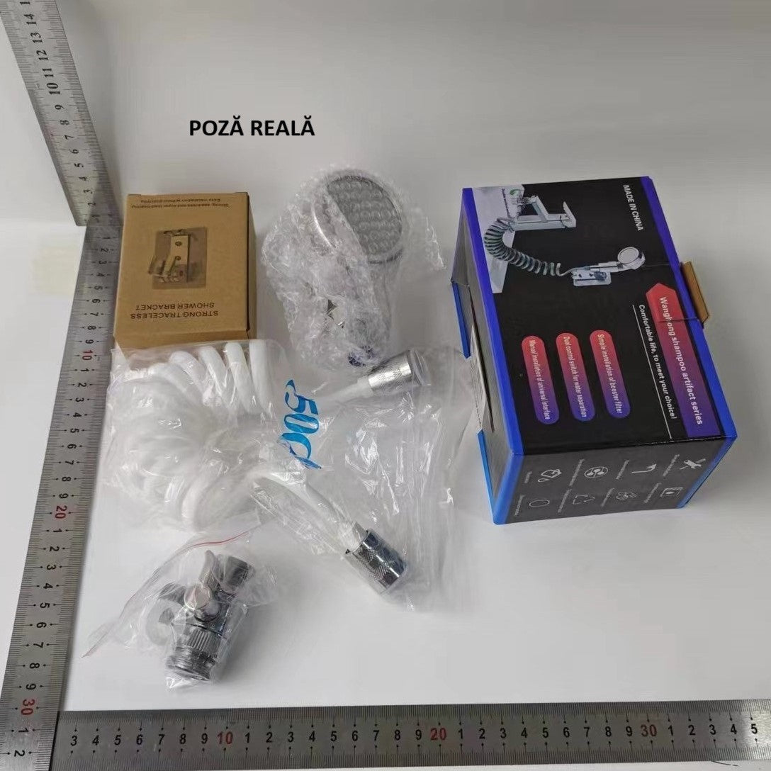 Set Extensie de Dus, Flippy, pentru Baterie Baie sau Bucatarie, 4 Piese, Filtru de Ioni Negativi, Furtun Flexibil de 3 Metri, Argintiu-6