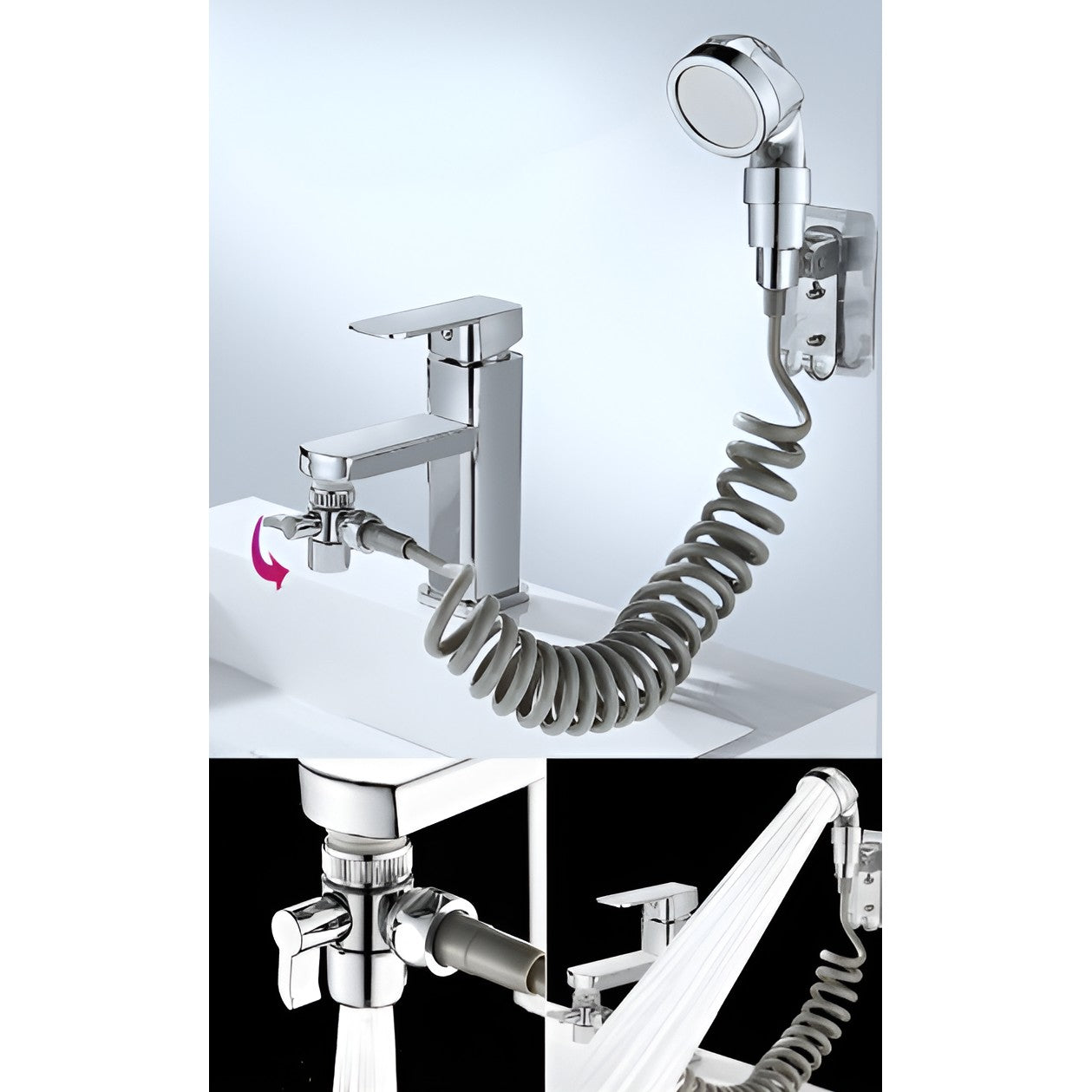 Set Extensie de Dus, Flippy, pentru Baterie Baie sau Bucatarie, 4 Piese, Filtru de Ioni Negativi, Furtun Flexibil de 3 Metri, Argintiu-7