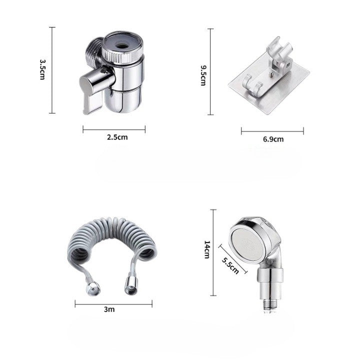 Set Extensie de Dus, Flippy, pentru Baterie Baie sau Bucatarie, 4 Piese, Filtru de Ioni Negativi, Furtun Flexibil de 3 Metri, Argintiu-10