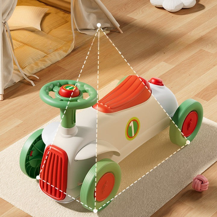 Masinuta Ride-On Flippy, cu Sistem Anti-Rasturnare, Claxon pe Volan, 1-6 Ani, 60 x 28 x 34 cm, Alb-Verde-1