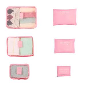 Set 6 Genți de Calatorie, Flippy, pentru Depozitare, Impermeabile, Organizator, Multifuncționale, Design cu Plasa, Pliabile, Fermoar, Dimensiuni Diferite, Roz-0