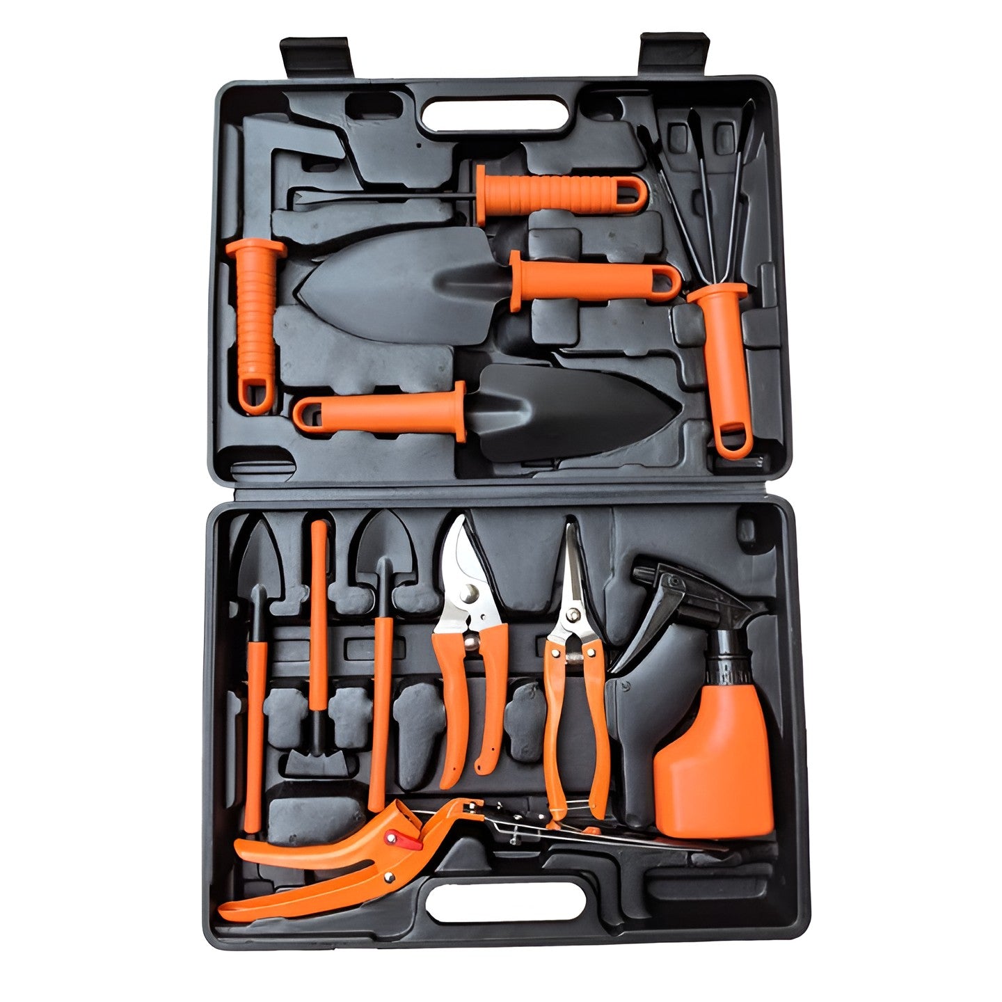 Set 12 Unelte de Gradina, Flippy, pentru Plantare Prelucrare Sol si Ingrijire Plante, Manere Portocalii, Material PVC si Cardboard, Cutie Inclusa, 37x28 cm, Negru-0