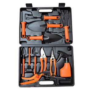 Set 12 Unelte de Gradina, Flippy, pentru Plantare Prelucrare Sol si Ingrijire Plante, Manere Portocalii, Material PVC si Cardboard, Cutie Inclusa, 37x28 cm, Negru-0