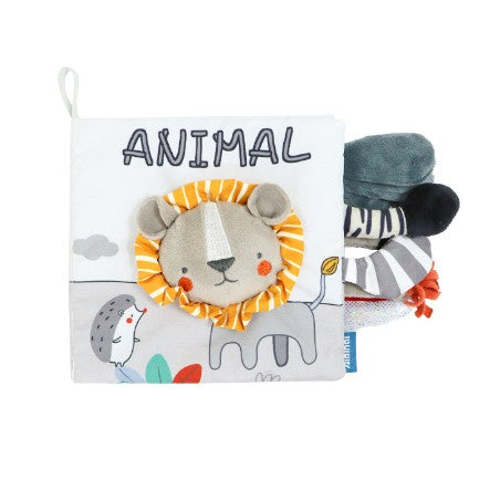 Carte Senzoriala, Flippy, pentru Bebelusi, 15x16x6 cm, cu Animalute, 3D, Model Leu, Gri-0