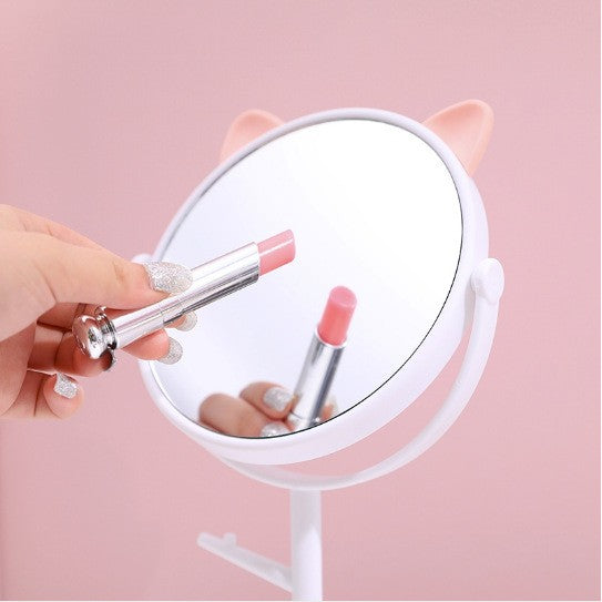 Oglina Cosmetica cu Picior, Flippy, HD, Rotire 360 Grade, 15 cm Diametru, Suport Bijuterii Baza Rotunda + 2 Brate, Model cu Urechi, 31 x 14.5 x 15 cm, din Plastic, Alb-6
