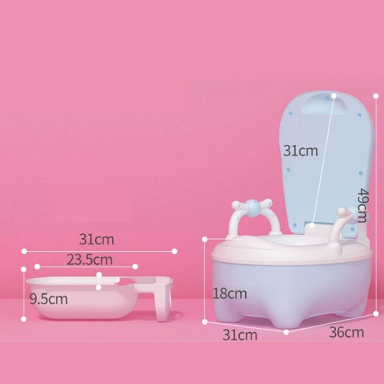 Olita pentru Copii, Flippy, +1an, Portabila, Design Vacuta cu Capac, Model Prietenos, Non-Toxic, cu Manere, Compartiment Detasabil, Perie Inclusa, Usor de Curatat, Albastru-4