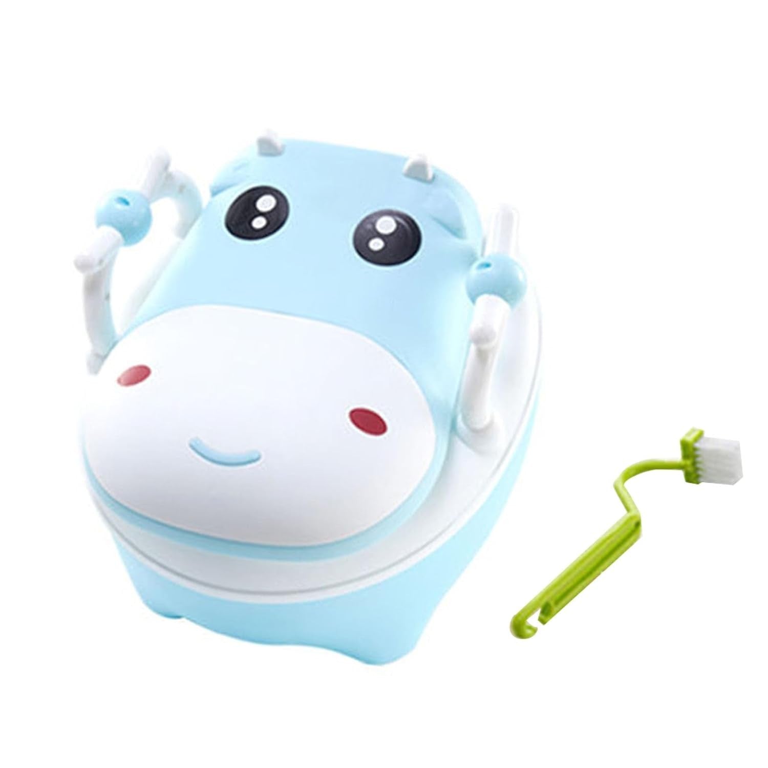 Olita pentru Copii, Flippy, +1an, Portabila, Design Vacuta cu Capac, Model Prietenos, Non-Toxic, cu Manere, Compartiment Detasabil, Perie Inclusa, Usor de Curatat, Albastru-5