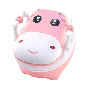 Olita pentru Copii, Flippy, +1an, Portabila, Design Vacuta cu Capac, Model Prietenos, Non-Toxic, cu Manere, Compartiment Detasabil, Perie Inclusa, Usor de Curatat, Roz-0