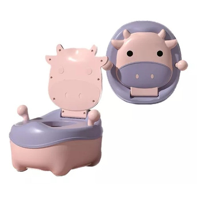 Olita pentru Copii, Flippy, +1an, Portabila, Model Vacuta, cu Capac, Prietenoasa, Non-Toxic, Compartiment Detasabil, cu Manere, cu 4 Picioare, Usor de Curatat, Roz-5