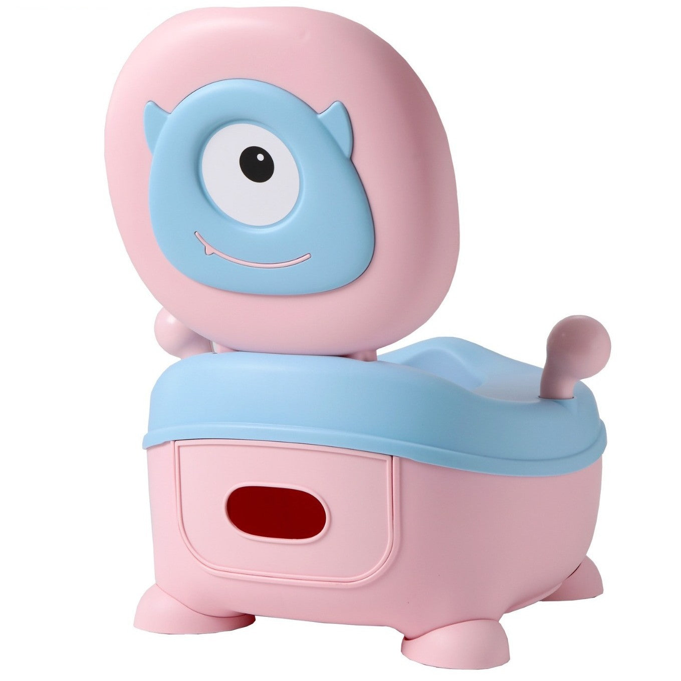 Olita pentru Copii, Flippy, +6 luni, Compartiment Detasabil, cu Capac, Antiderapanta, din Plastic, Colac Moale, Model Animat Ciclop, cu Maner, 33 x 21 x 45 cm, Albastru/Roz-3