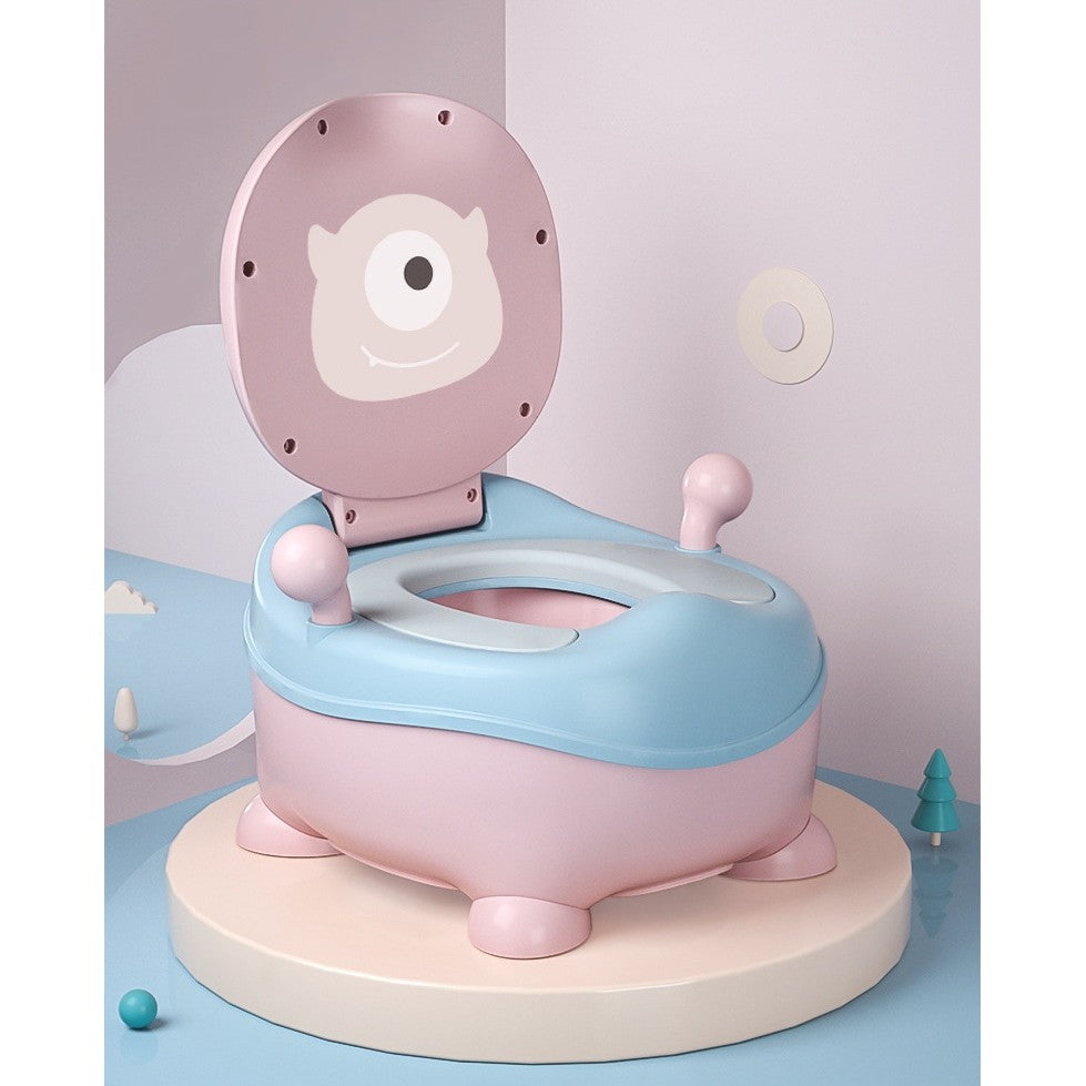 Olita pentru Copii, Flippy, +6 luni, Compartiment Detasabil, cu Capac, Antiderapanta, din Plastic, Colac Moale, Model Animat Ciclop, cu Maner, 33 x 21 x 45 cm, Albastru/Roz-5