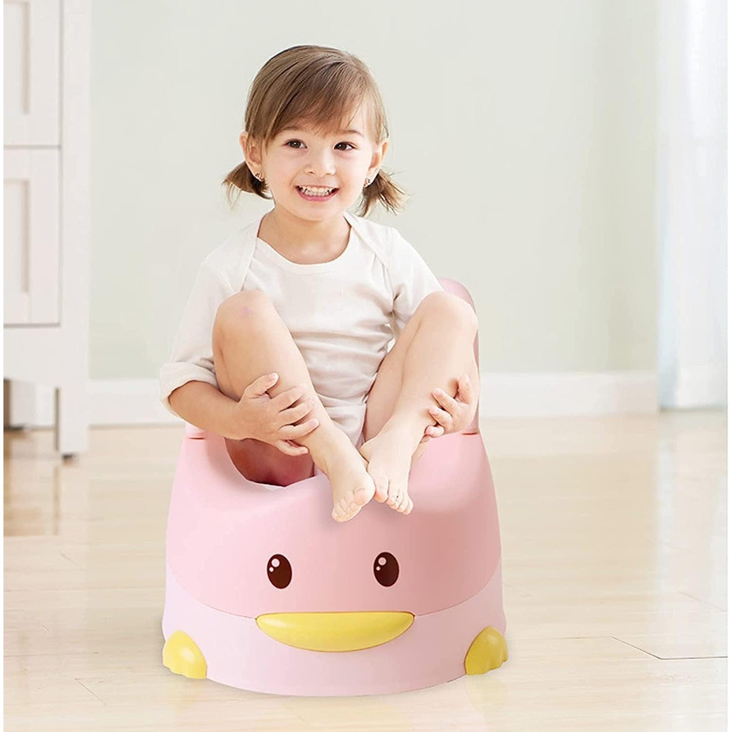 Olita pentru Copii, Flippy, +6 luni, Detasabila, cu Capac, Antiderapanta, din Plastic, Colac Moale, Model Ratusca, 38x32x30 cm. Roz-2