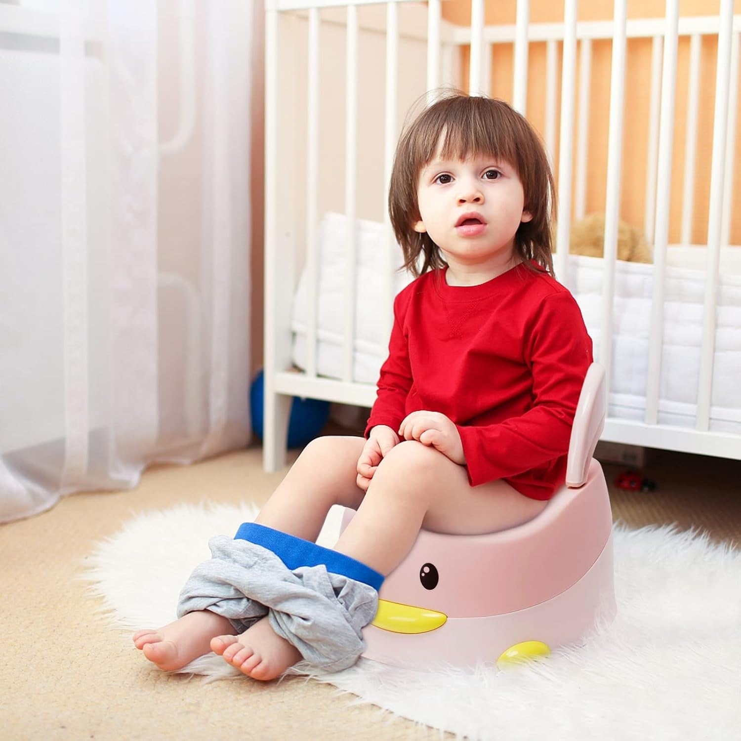 Olita pentru Copii, Flippy, +6 luni, Detasabila, cu Capac, Antiderapanta, din Plastic, Colac Moale, Model Ratusca, 38x32x30 cm. Roz-5