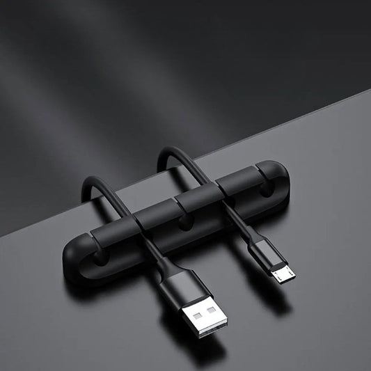 Organizator de Cabluri, Flippy, Autoadeziv, Multifunctional, 5 Locuri de Suport, 9.6x2.2cm, Negru-1