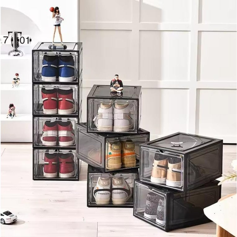 Organizator de Pantofi, Flippy, din PP+ABS, Usa Frontala Magnetica, Rezistenta la Praf, Anti-Oxidare, Utilizare Multipla, 36 x 28 x 21 cm, Gri Transparent-2