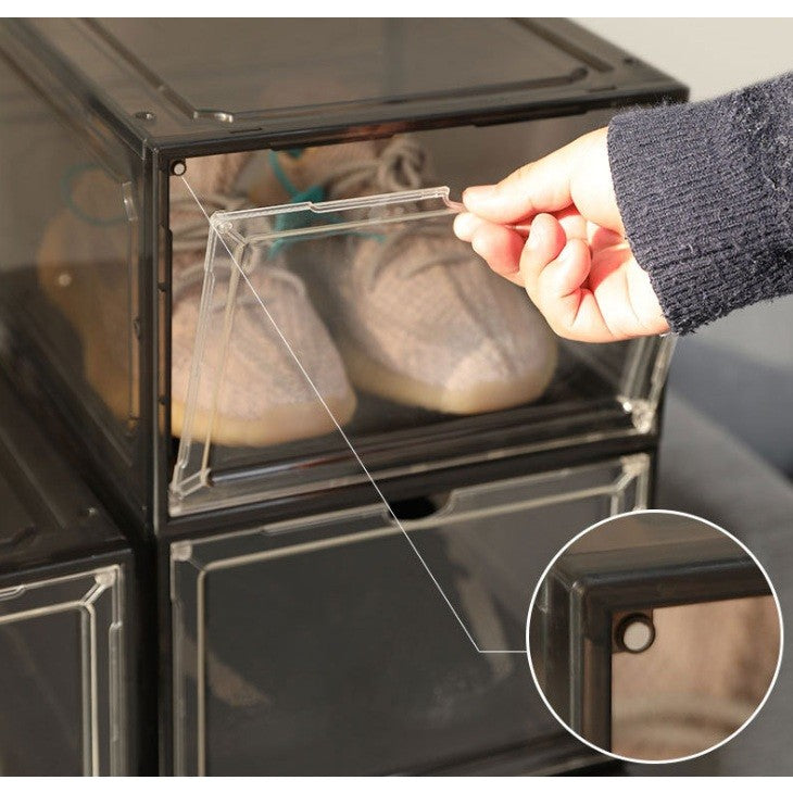 Organizator de Pantofi, Flippy, din PP+ABS, Usa Frontala Magnetica, Rezistenta la Praf, Anti-Oxidare, Utilizare Multipla, 36 x 28 x 21 cm, Gri Transparent-3