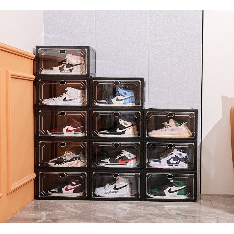 Organizator de Pantofi, Flippy, din PP+ABS, Usa Laterala Magnetica, Rezistenta la Praf, Anti-Oxidare, Utilizare Multipla, 36 x 28 x 21 cm, Gri Transparent-1