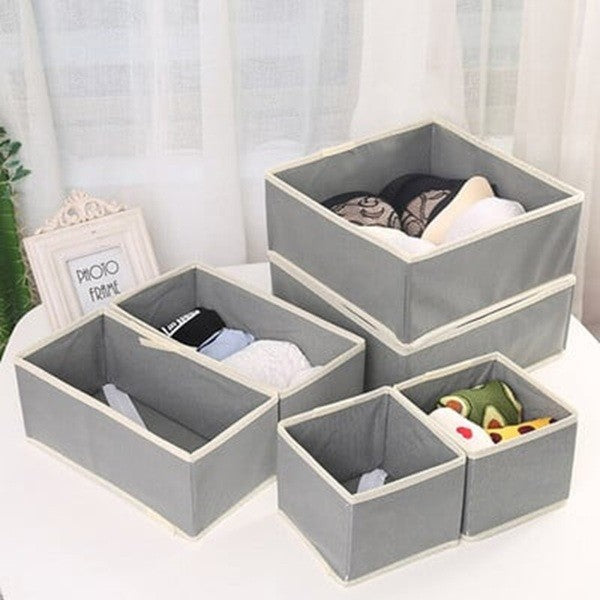 Organizator pentru Sertar, Flippy, 3 Marimi, pentru Lenjerie, Tricouri, Sosete, 6 Piese, Pliabil, Stivuibil, din Tesatura, Gri/Alb-1